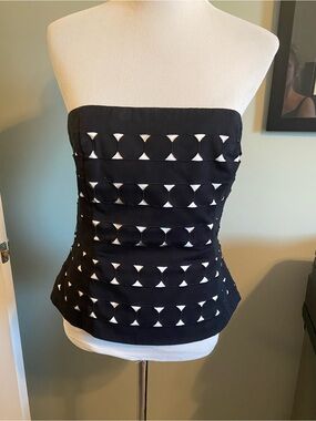 WHBM bustiers Strapless Black Cutout Appliqué Top Size 10